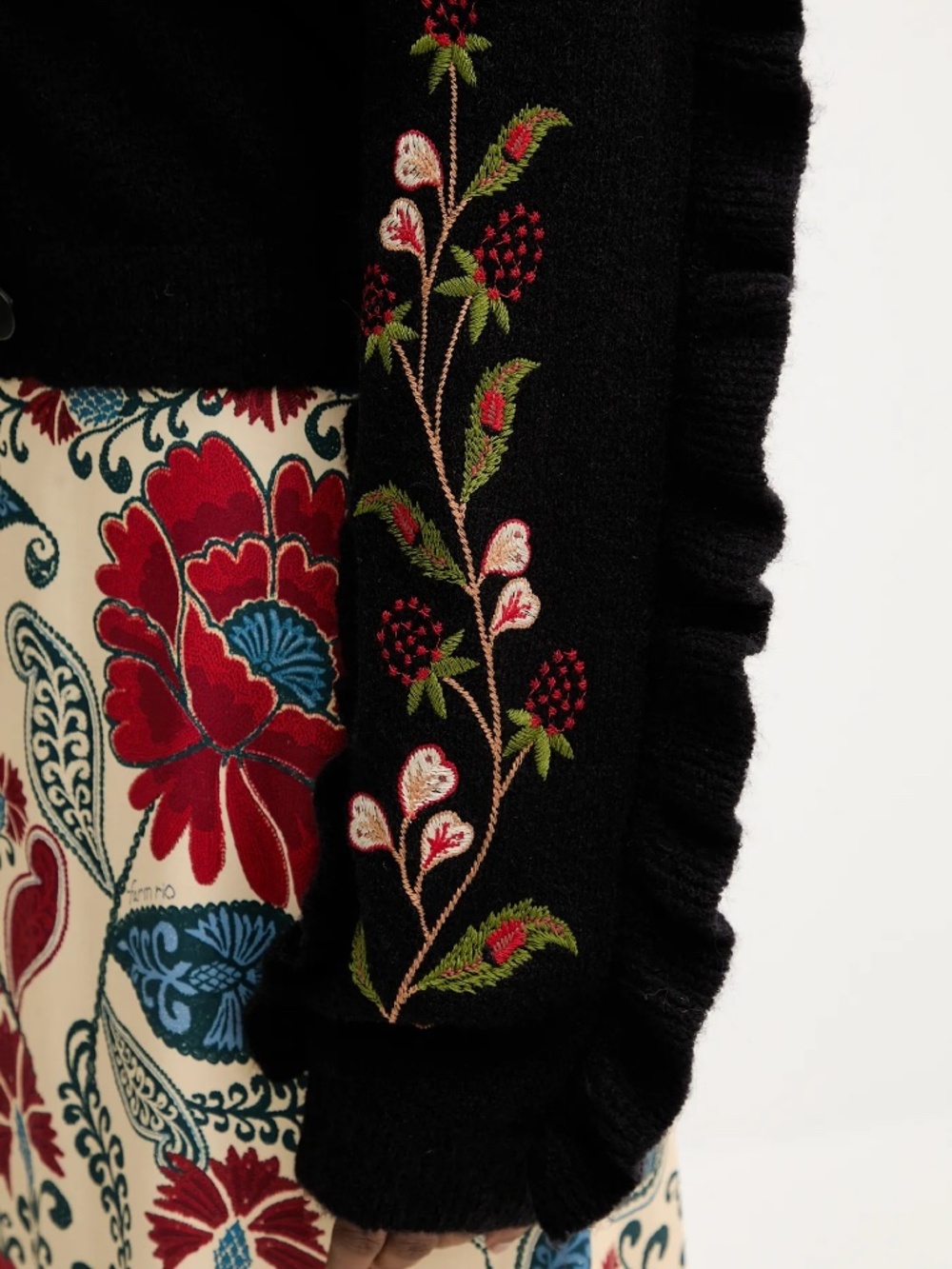 Farm Rio Berry Embroidered Ruffle Cardigan Black Medium NEW - Picture 4 of 16